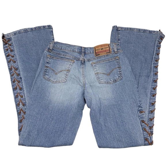 Angel Jeans Vintage Y2K MidRise Lace Up Flared Denim Made in USA Size 7 - Picture 4 of 15